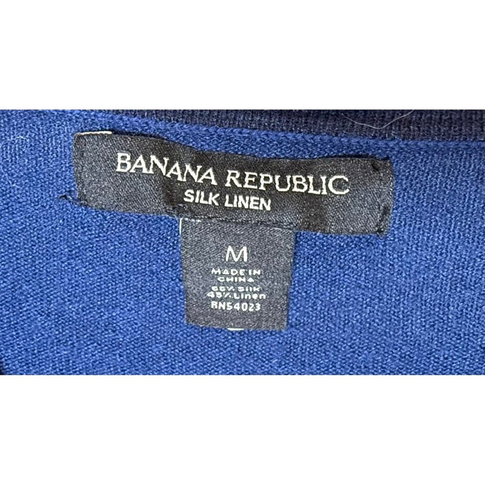 Banana Republic Silk Linen V-Neck Sweater Blue Lightweight Pullover Long Sleeve - Picture 3 of 6